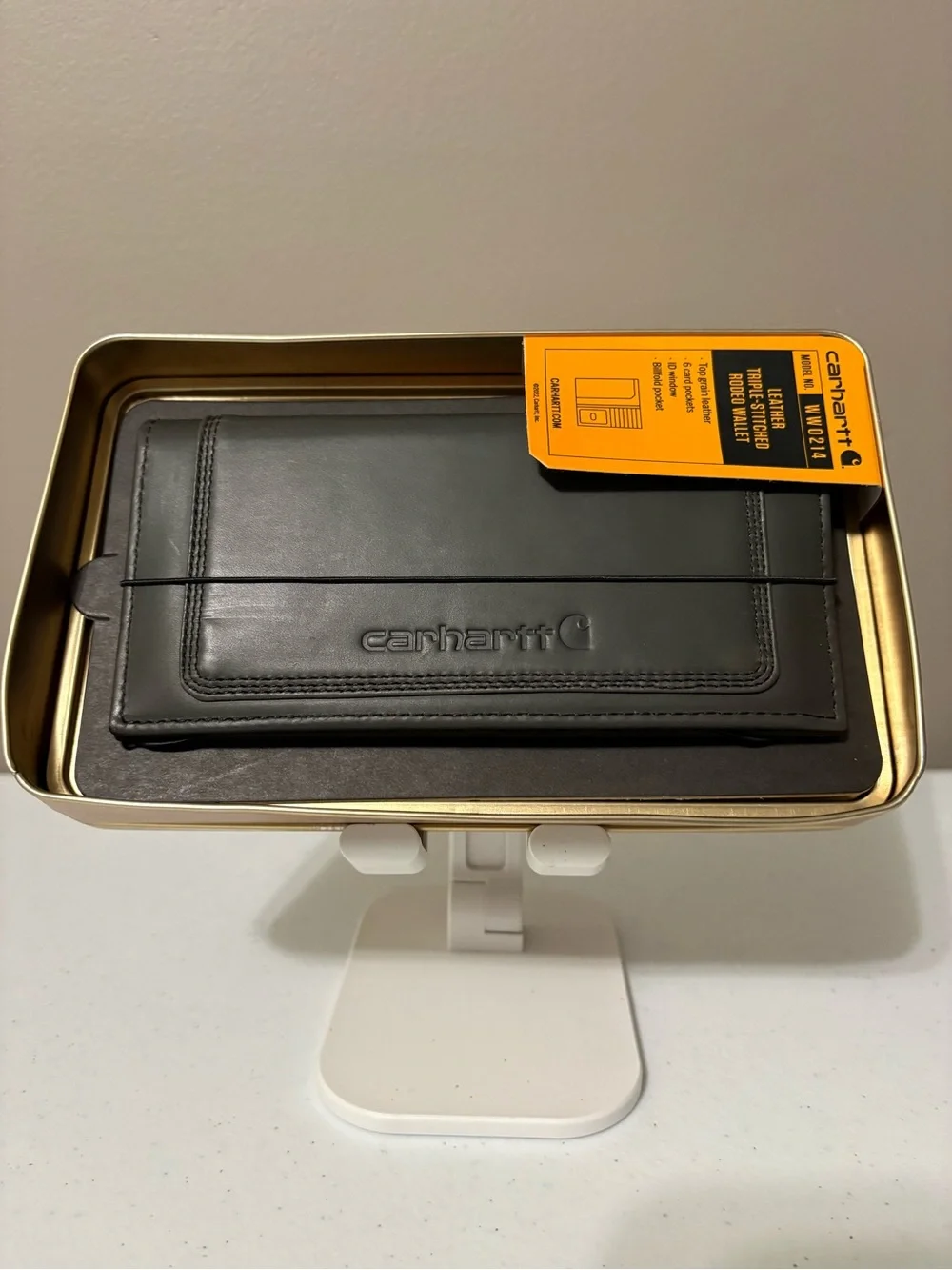 Carhartt Leather Triple-Stitched Rodeo Wallet Black WW0214 6 Card Pocket NWT